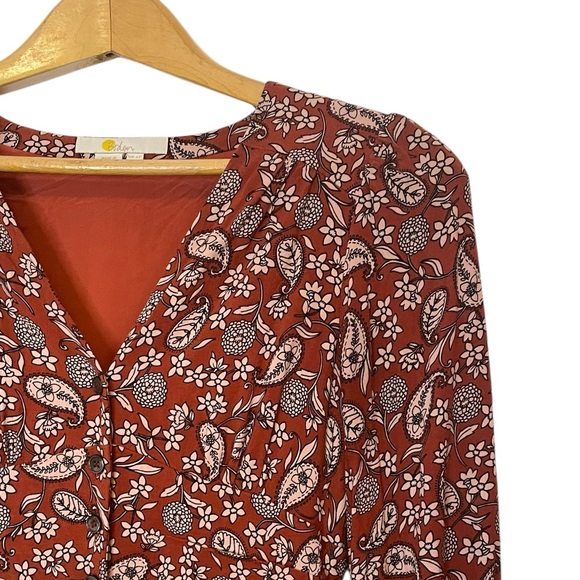 Boden Button Through Midi Tea Dress Floral Long Sleeve Dress - Brown - Picture 6 of 6